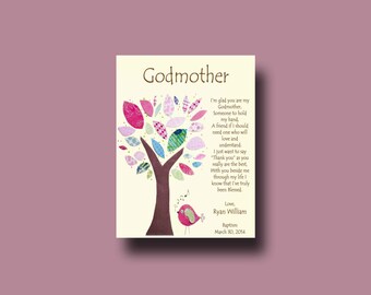 Godmother gift - gepersonaliseerde gift voor Godmother - toewijding Gift, Peter Gift - geschenk van petekind - Godmother doopsel aandenken - boom