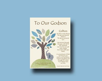 Godson gift - Gift for our Godson - Gift for our Godson from Godparents - Personalized gift for Godson from us, Baptism Keepsake  TREE