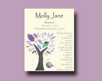 Baptism Gift, Christening Gift, Personalized, Baby Girl Nursery, Godchild Gift, Bird Nursery, Christening gift from Godparents - TREE