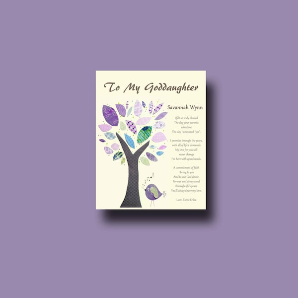 Goddaughter gift - Gift for Goddaughter - Personalized gift for Goddaughter - Gift from Godmother, Gift From Godparents,  Keepsake  - TREE