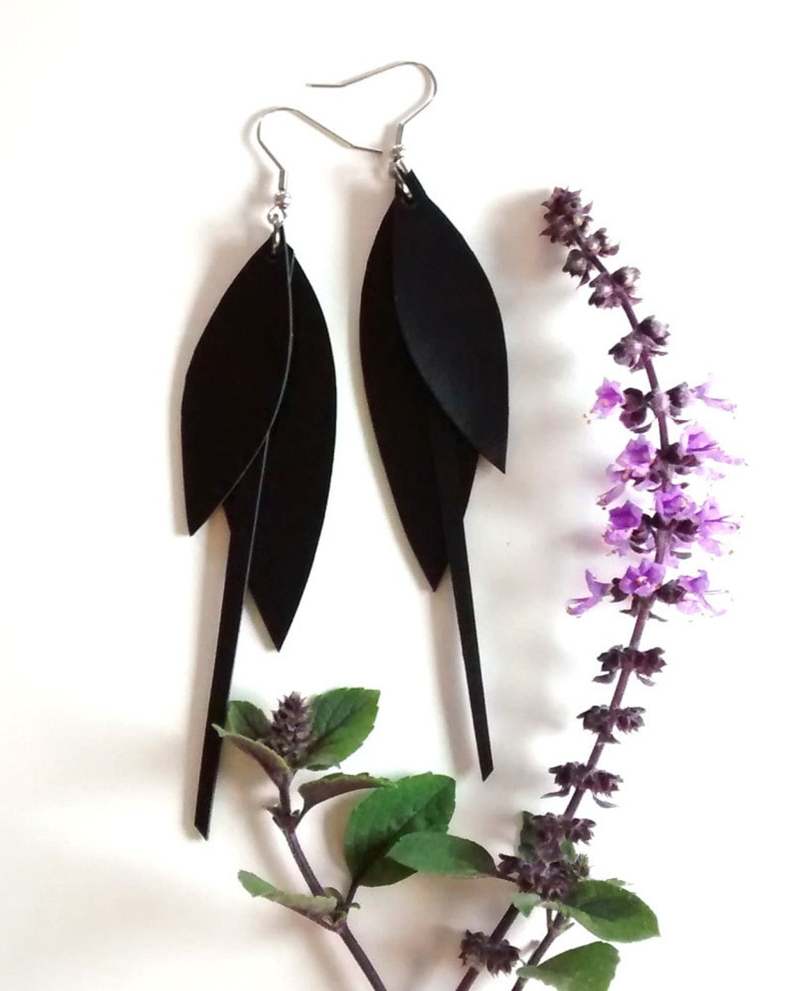 Black Leaf Earrings, Leather Leaf Earrings, Handmade From Leather Etsy