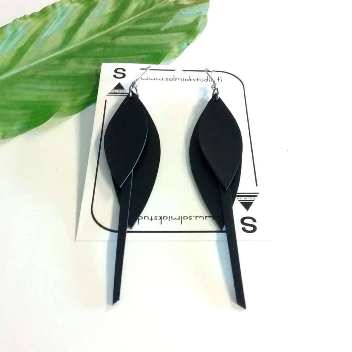 Black Leaf Earrings Leather Leaf Earrings handmade from Etsy