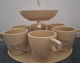Vintage Set of Six Hemcoware Coffee Cups with Stand