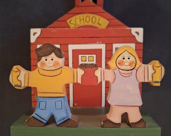 Vintage Wooden Handpainted Schoolhouse, Paper Sorter