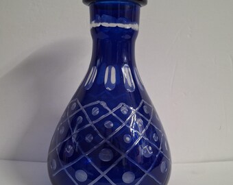 Royal Blue Bohemian Glass Vase Geometric Design