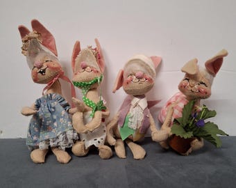 Vintage MCM Set of 4 Annalee Mobilitee Posable Rabbit Dolls " Easter Parade"