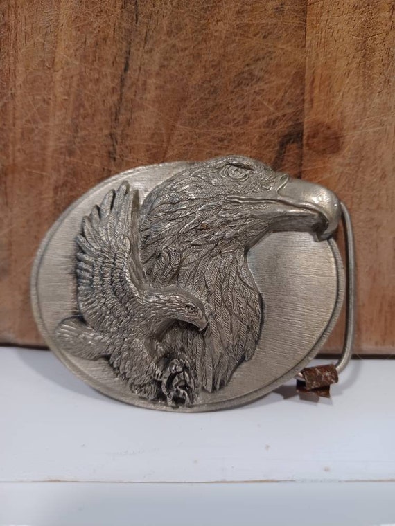 Vintage Eagle pewter Belt buckle Made in USA Gem