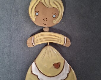 Vintage MCM 1970's Pacific Stoneware Pottery Figural Girl Wind Chime
