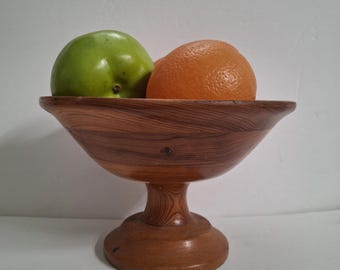 Mid Century Cedar Pedestal Bowl with Striped Wood