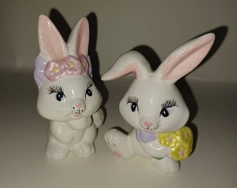 Two ceramic easter bunnies