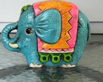 Mid Century Modern Vintage Ardco Dallas Plaster 1960s Elephant Piggy Bank, Made in Japan