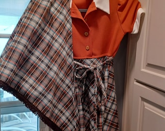 Vintage orange brown plaid ILGWU dress