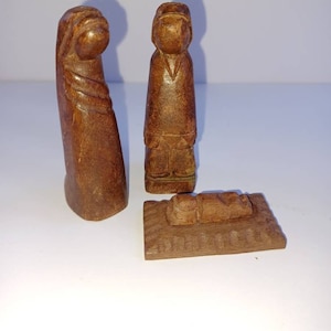 Wooden hand carved mini nativity scene