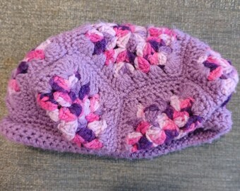 lavender,  pink, purple knitted hat