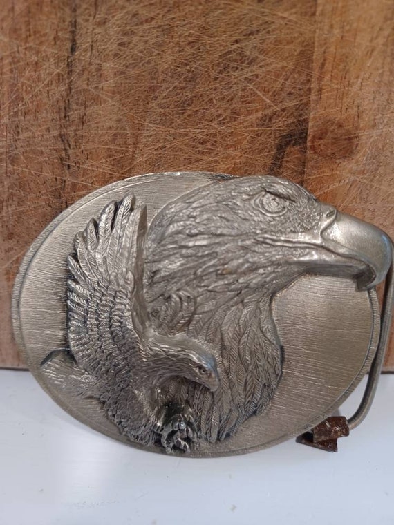 Vintage Eagle pewter Belt buckle Made in USA Gem