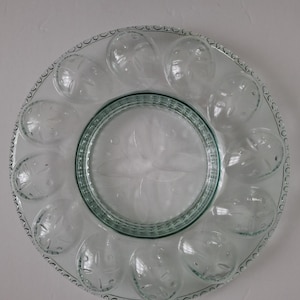 Mid Century Modern Vintage Longaberger Green Glass Deviled Egg Dish Plate
