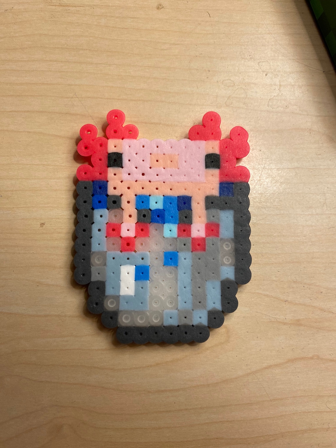 Minecraft Axolotl in a Bucket Perler Bead Keychain or Etsy