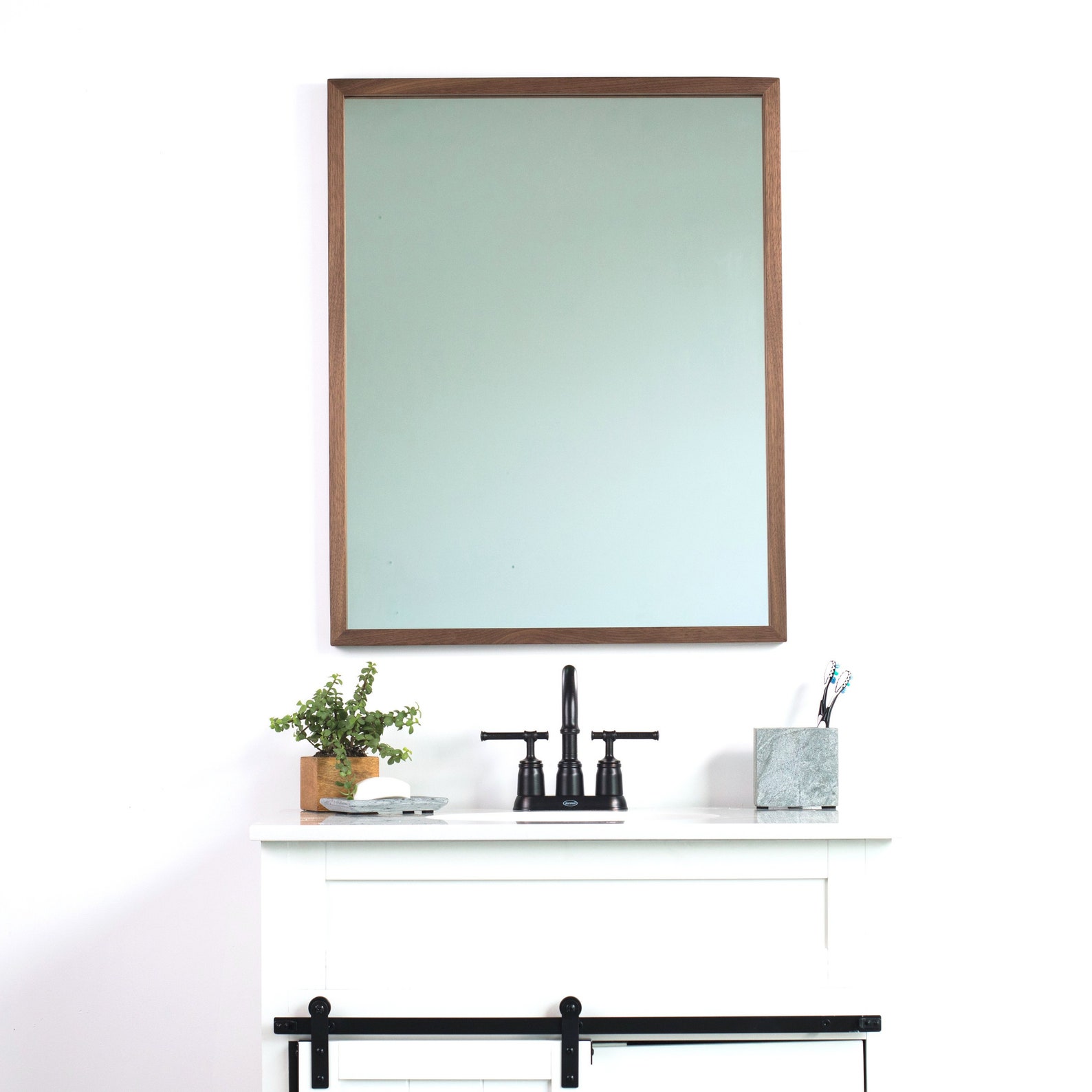 24x30 Brown Walnut Bathroom Vanity Mirror Thin Wall Mirror Etsy