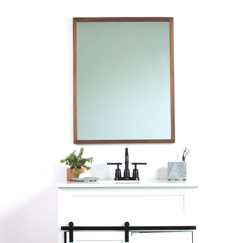 24x30 Brown Walnut Bathroom Vanity Mirror Thin Wall Modern Rustic Farmhouse Minimalist