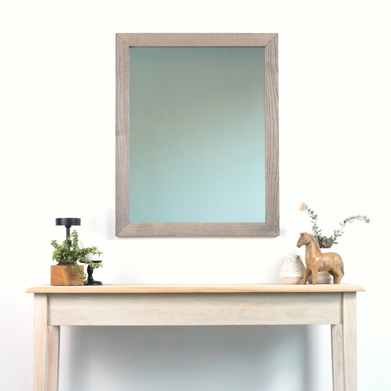 20x24 Gray Fumed Ash Wood Wall Mirror Wide Modern Rustic Farmhouse Minimalist Large