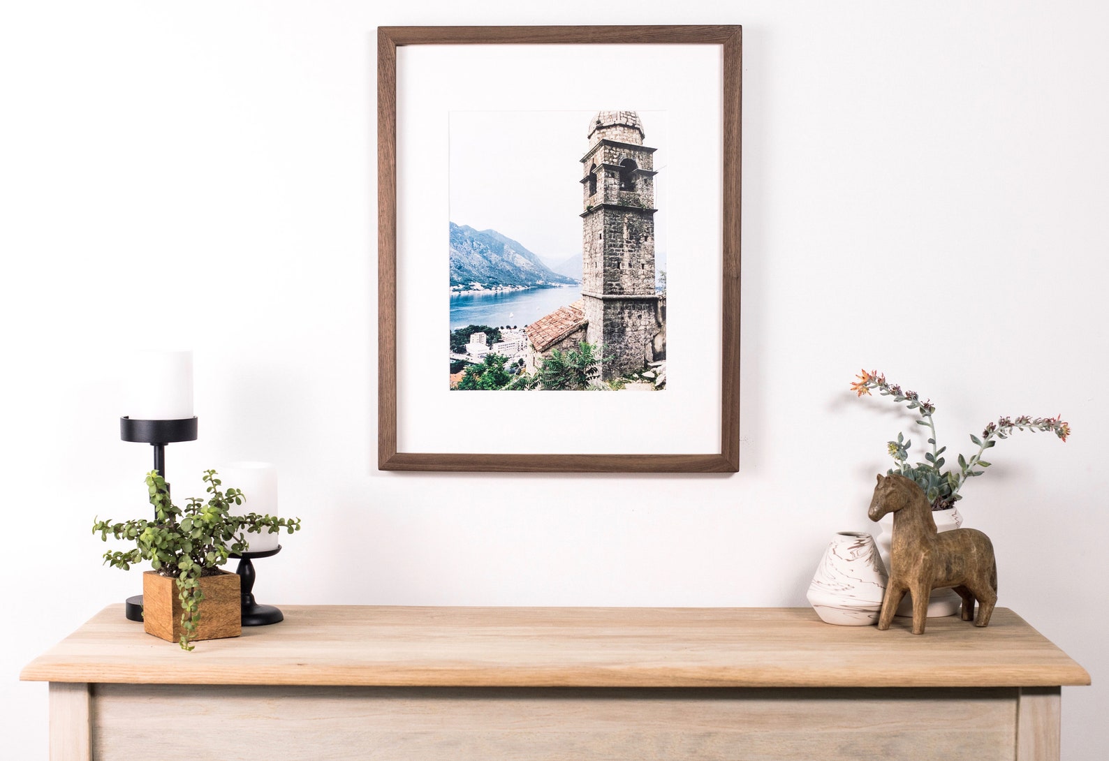 Walnut Wood Matted Picture Frame 20x24 16x20 Thin Rustic Etsy