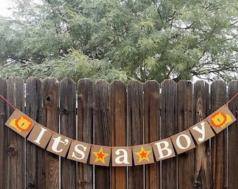 Its A Boy Rustic Banner / Lion Themed / Baby Shower Decoration / Baby Announcements / Gender Reveal Banner / New Baby / Orange Yellow