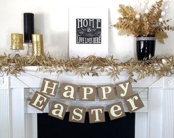 Happy Easter Decoration / Happy Easter Banner / Rustic /Easter Garland / Bunny Trail / Decoration Banner / Easter Photo Prop