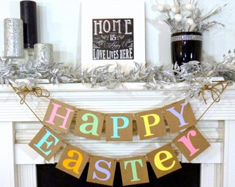 Happy Easter Decoration / Happy Easter Banner / Rustic /Easter Garland / Bunny Trail / Decoration Banner / Easter Photo Prop