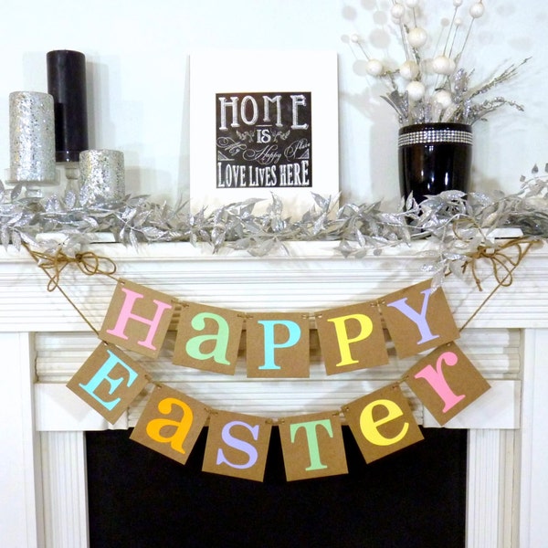 Happy Easter Decoration / Happy Easter Banner / Rustic /Easter Garland / Bunny Trail / Decoration Banner / Easter Photo Prop