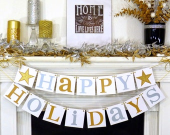 Happy Holidays Sign - Christmas Banner - Merry Christmas banner - Photo Prop - Holiday Decor - Christmas Decor - Gold Star Family Photos