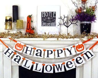 Halloween Banner, Happy Halloween Decoration, Trick Or Treat Garland, Party Photo Props, Fall Decorations Sign, Party Decor, Jack O Lanterns