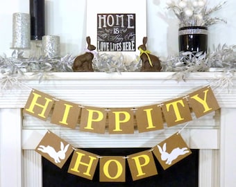 Happy Easter Banner / Hippity Hop Banner Decoration / Rustic Garland / Bunny Trail / Decoration Banner / Easter Photo Prop