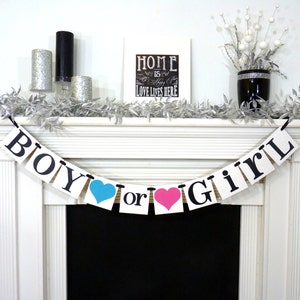 Boy or Girl Banner / Gender Reveal Party Decor / Baby Announcements / Baby Shower / Nursery Garland Sign / New Baby / Gender Reveal Cards