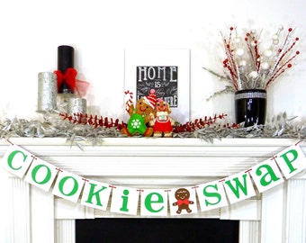 Christmas Banner - Cookie Swap Party - Cookie Exchange - Merry Christmas Banner - Gingerbread Man Party - Christmas Decor - Xmas Party Decor