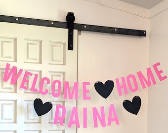Custom Name Welcome Home Banner, Rustic Garland, Fireplace Decor, Soldier Return, Rustic Home Decor, Returning Home, Family Coming Home