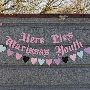 Here Lies Your Youth Banner-Custom Name ∙ Pastel Gothic ∙ Emo Banner ∙ 30th Birthday ∙ Pastel Goth Party ∙ Death To My 20s ∙ Light Pink Aqua