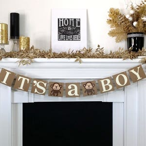 Its A Boy Rustic Banner / Monkey Themed / Baby Shower Decoration / Baby Announcements / Gender Reveal Banner / New Baby / Zoo Animal