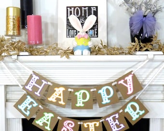 Happy Easter Decoration / Happy Easter Banner / Rustic Easter Banner / Easter Garland / Bunny Trail / Easter Photo Prop