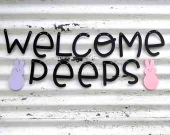 Happy Easter Banner ∙WELCOME PEEPS Banner ∙ Happy Easter Decoration ∙ Pink and Purple Peeps ∙ Bunny Decoration Banner ∙ Easter Photo Prop