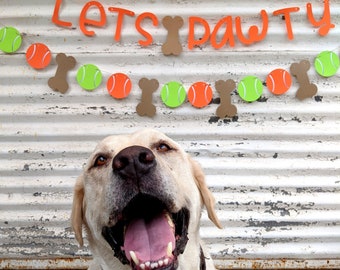 Lets Party Banner ∙ Dog Birthday Banner ∙ Doggie Birthday Party ∙ Dog Happy Birthday Garland ∙ Puppy Party ∙ Photo Prop Tennis Ball Dog Bone