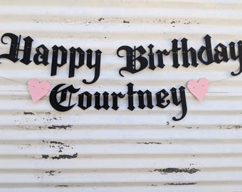 Happy Birthday + Custom Name Banner ∙ Gothic Letters ∙ Emo Banner ∙ Old English Birthday ∙ Emo Goth Birthday Banner