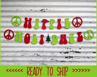 70's Christmas Banner ∙ Hippie Holidaze Banner ∙ Hippie Christmas Decor ∙ 70's Party Decor ∙ Hippie Peace Signs ∙ Christmas Party Banner