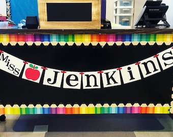 Teacher Gift Personalized / Teacher Banner / Room Decor / Custom Banner / Teachers Name Sign / Garland / Classroom / Teacher Christmas Gift