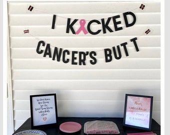 I Kicked Cancers Butt Banner ∙ Beat Cancer Banner ∙ Cancer Free Party ∙ Cancer Survivor ∙ Cancer Free Banner ∙ Pink Warrior ∙ Cancer Garland