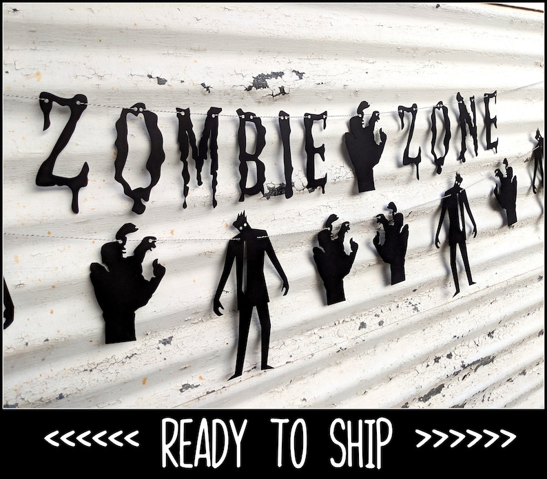 Zombie Banner ZOMBIE ZONE Walking Dead Halloween Decor Zombie Garland Party Photo Props Walker Undead Party Decor Walktober image 1