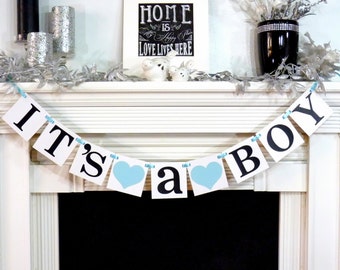 Its A Boy Rustic Banner / Baby Shower Decoration / Baby Announcements / Gender Reveal Banner / Onesie / New Baby / Baby Blue