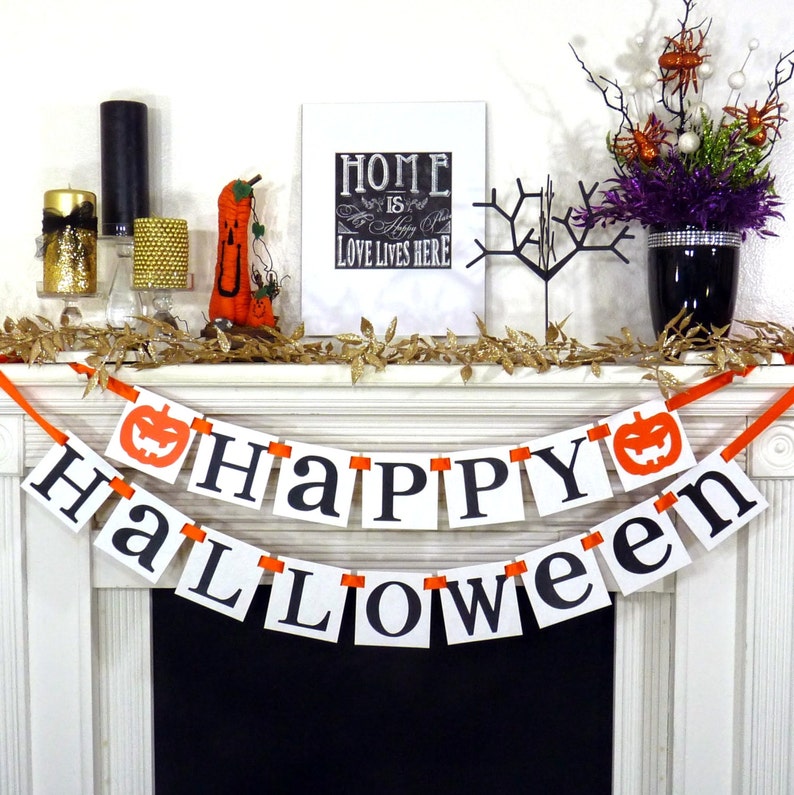 Halloween Banner, Happy Halloween Decoration, Trick Or Treat Garland, Party Photo Props, Fall Decorations Sign, Party Decor, Jack O Lanterns image 1