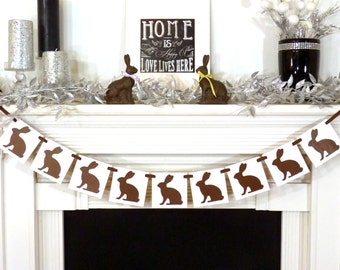 Happy Easter Decoration / Chocolate Bunnies Banner / Easter Banner / Easter Garland / Bunny Decor Banner / Easter Photo Prop