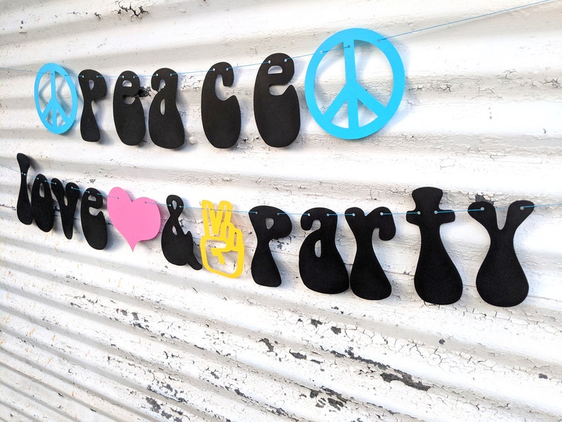 Peace Sign Party Peace Love & Party Banner ∙ Hippie Party, 70's Themed Party Decoration ...