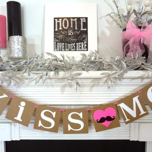 Valentine's Decoration Banner / Kiss Me / Valentine Banner / Valentine's Decorations / My Love Sign / Be Mine Garland / Mustache Heart image 5